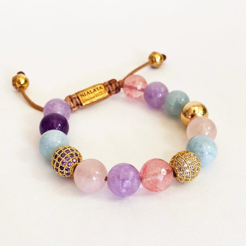 NIALAYA Aquamarine Amethyst Quartz Agate Bracelet